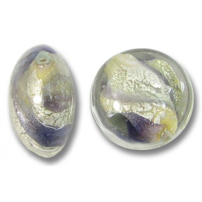 1 Murano Glass Purple/ Black Diamond 14mm White Goldfoiled Lentil