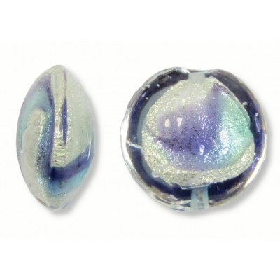 1 Murano Glass Purple/ Verde Marino 14mm White Goldfoiled Lentil