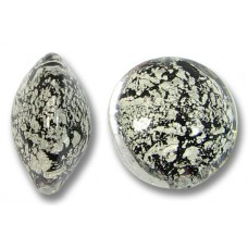 1 Murano Glass Crackle White Gold Foiled over Black 14mm Lentil Bead
