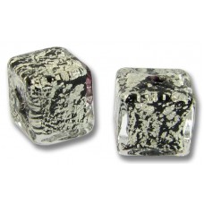2 Murano Glass Crackle White Gold Foiled over Black 8mm Cube Beads