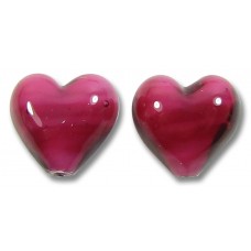 2 Murano Glass Raspberry White Core 12mm Hearts