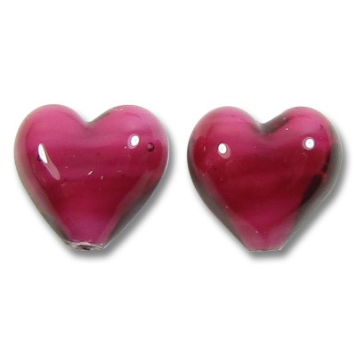 2 Murano Glass Raspberry White Core 12mm Hearts