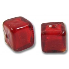2 Murano Glass Ruby Red 8mm Cube Beads