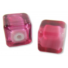 2 Murano Glass Raspberry White Core 8mm Cube Beads - Dark