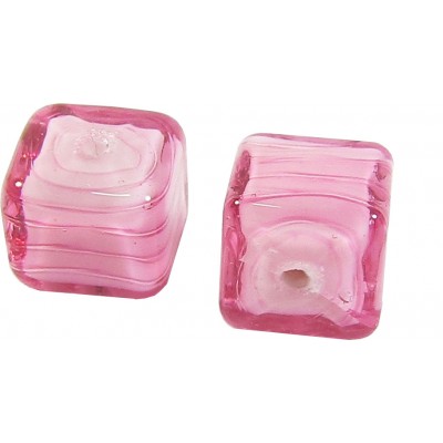 2 Murano Glass Rosa White Core 8mm Cube Beads