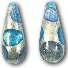 1 Murano Glass 24kt Goldfoil Extravagant 28mm Drop Sapphire Aqua BD