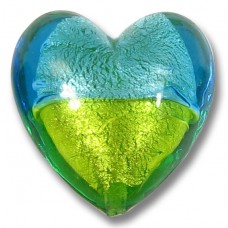 1 Murano Glass White Gold Foiled Bicolour 20mm Heart Aquamarine/ Lime