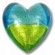 1 Murano Glass White Gold Foiled Bicolour 20mm Heart Aquamarine/ Lime