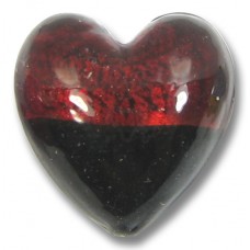 1 Murano Glass Bi Colour 20mm Heart Ruby with 24kt Gold Foil and Black