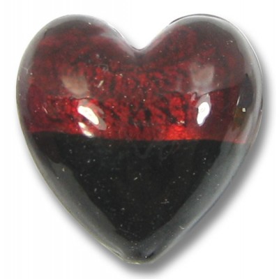 1 Murano Glass Bi Colour 20mm Heart Ruby with 24kt Gold Foil and Black