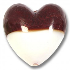 1 Murano Glass Bi Colour 20mm Heart Ruby with 24kt Gold Foil and White
