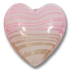 1 Murano Glass White with Rose and Aventurine Filigrana 20mm Heart