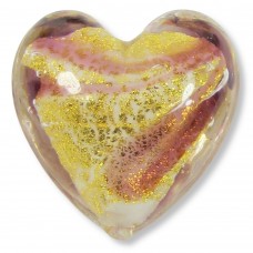 1 Murano Glass 24kt Gold Foil Amethyst Swirl 20mm Heart