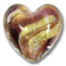 1 Murano Glass 24kt Gold Foil Amethyst Swirl 20mm Heart