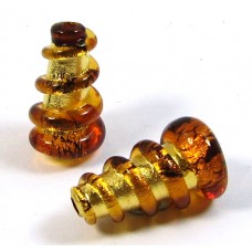 1 Murano Glass Goldfoiled / Topaz 17mm Cone Bead