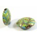 1 Murano Glass Goldfoiled Feathered Spring Green Aqua Gold Aventurine 26mm Lentil