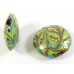 1 Murano Glass Goldfoiled Feathered Spring Green Aqua Gold Aventurine 26mm Lentil