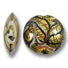 1 Murano Glass Goldfoiled Feathered White Black and Gold Aventurine 26mm Lentil