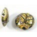 1 Murano Glass Goldfoiled Feathered White Black and Gold Aventurine 26mm Lentil