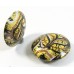 1 Murano Glass Goldfoiled Feathered White Black and Gold Aventurine 26mm Lentil