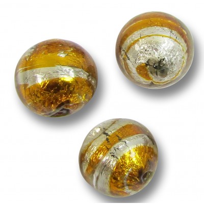 1 Murano Glass Silver Foiled Topaz / Pewter 15.5mm Round Bead