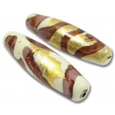 1 Murano Glass 40mm Olive Focal Bead White / Gold Foiled / Amethyst