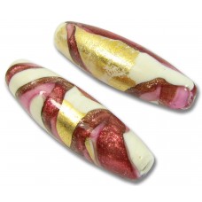 1 Murano Glass 40mm Olive Focal Bead White / Gold Foiled / Rose