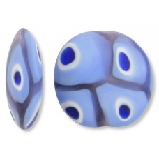 1 Murano Glass Matte / Etched Periwinkle Sapphire and Amethyst and White 25mm Lentil