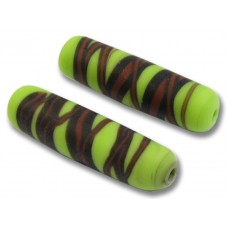 1 Murano Glass Matte 26mm Tube Bead Olive / Chocolate