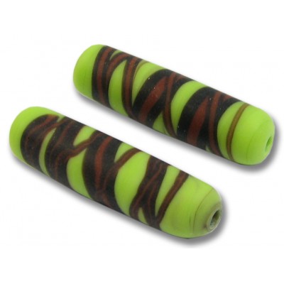 1 Murano Glass Matte 26mm Tube Bead Olive / Chocolate