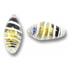 1 Murano Glass Gold Foiled Black with White Stripe Oval 24mm Nugget Bead
