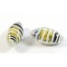 1 Murano Glass Gold Foiled Black with White Stripe Oval 24mm Nugget Bead