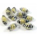 1 Murano Glass Gold Foiled Black with White Stripe Oval 24mm Nugget Bead