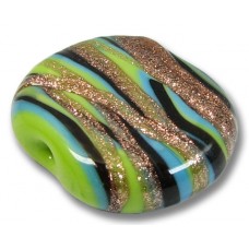 1 Murano Glass Aqua / Gold Aventurine / Lime / Black Flat 24mm Tab Bead