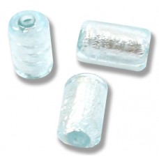 10 Murano Glass Aquamarine Silverfoil 10mm cylinder Beads