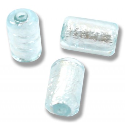 10 Murano Glass Aquamarine Silverfoil 10mm cylinder Beads