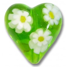 1 Murano Glass Lime and White Millefiore 20mm Heart Bead