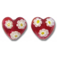 2 Murano Glass Rosy Ruby Pink Millefiore 14mm Heart Beads 