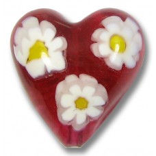 1 Murano Glass Rosy Ruby Pink Millefiore 20mm Heart Bead