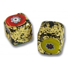 2 Murano Glass Goldfoiled 8mm Millefiore Cube Beads