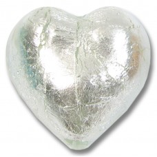 1 Murano Glass Crystal Silver Foiled 28mm Heart 