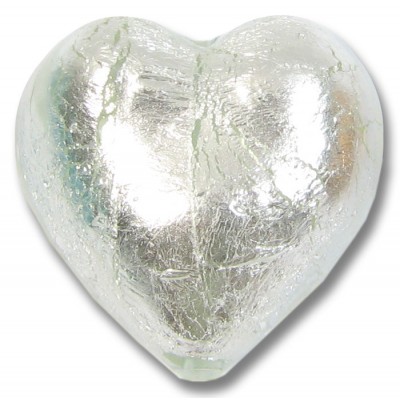 1 Murano Glass Crystal Silver Foiled 28mm Heart 