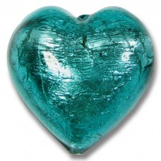 1 Murano Glass Verde Marino Silver Foiled 28mm Heart 