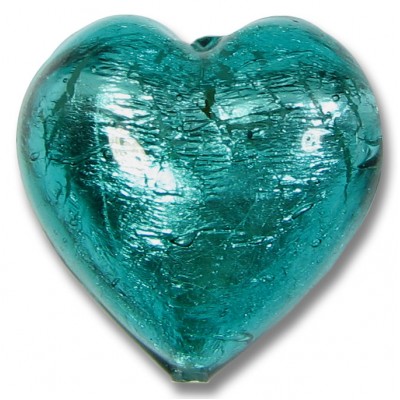 1 Murano Glass Verde Marino Silver Foiled 28mm Heart 