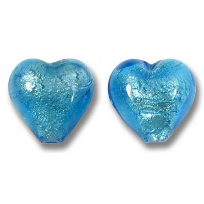 2 Murano Glass Dark Aquamarine White Gold Foiled 10mm Heart Beads