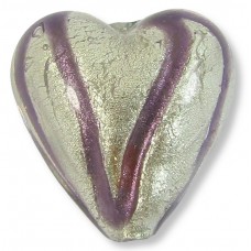 1 Murano Glass White Goldfoil and Purple Velvet 20mm Heart Bead