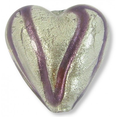 1 Murano Glass White Goldfoil and Purple Velvet 20mm Heart Bead