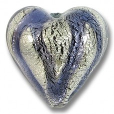1 Murano Glass White Goldfoil and Purple Velvet 20mm Heart Bead