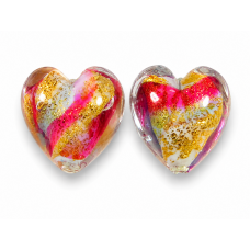 2 Murano Glass 24kt Fold Goil Ruby Periwinkle Blue 14mm Heart Beads