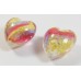 2 Murano Glass 24kt Fold Goil Ruby Periwinkle Blue 14mm Heart Beads